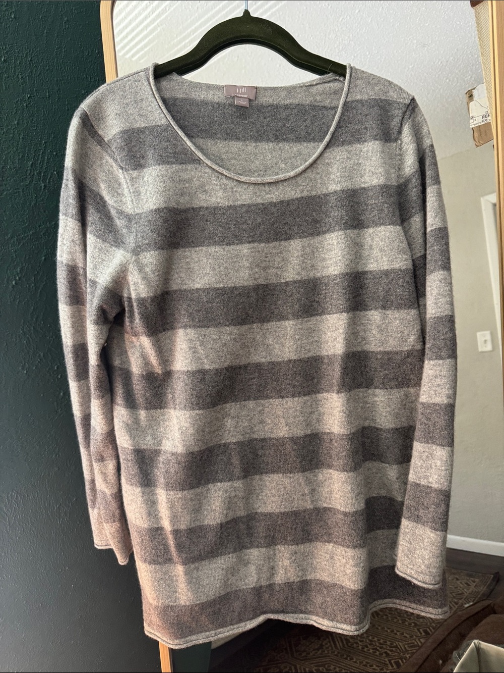 J. Jill Gray Striped Crewneck Cashmere Sweater